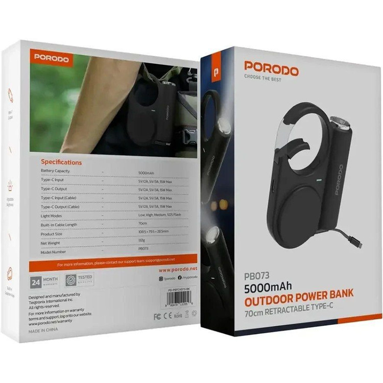 پاوربانک porodo مدل PBFCH073 ظرفیت ۵۰۰۰ میلی آمپر ساعت